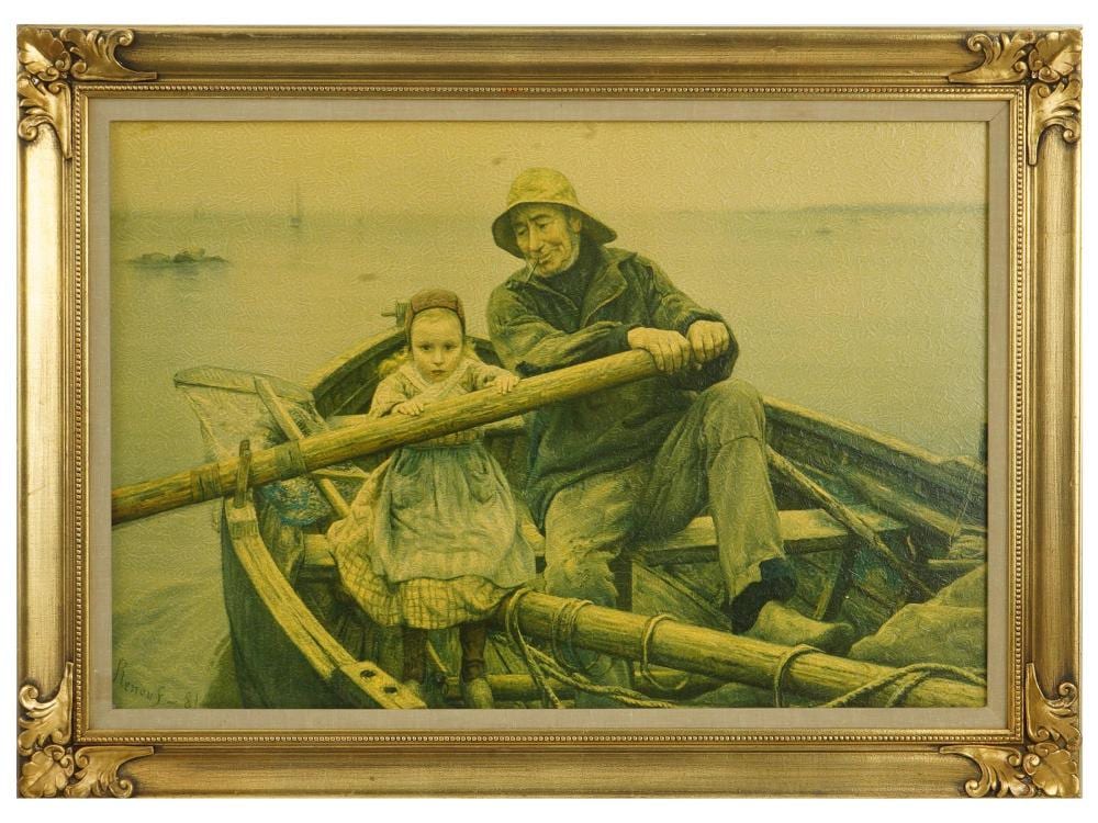 Emile Renouf comparable auction result: mid century print helping hand after emile renouf