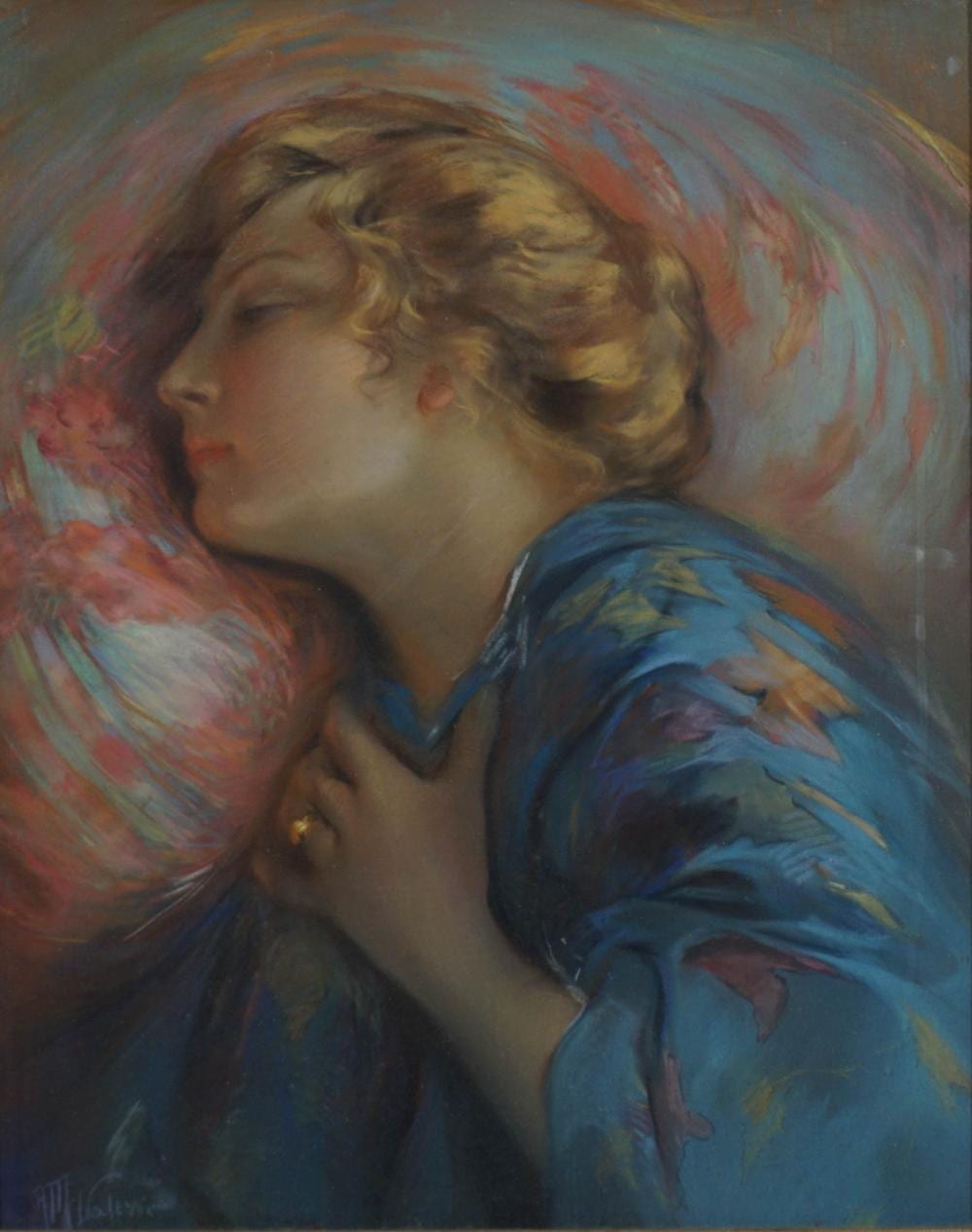 Alessandro Mastro-Valerio comparable auction result: alessandro mastro valerio american 1887 1953 the blue robe pastel on brown paper mounted on board frame 29 1 2 x 24 1 2 in 74 9 x 62 2 cm