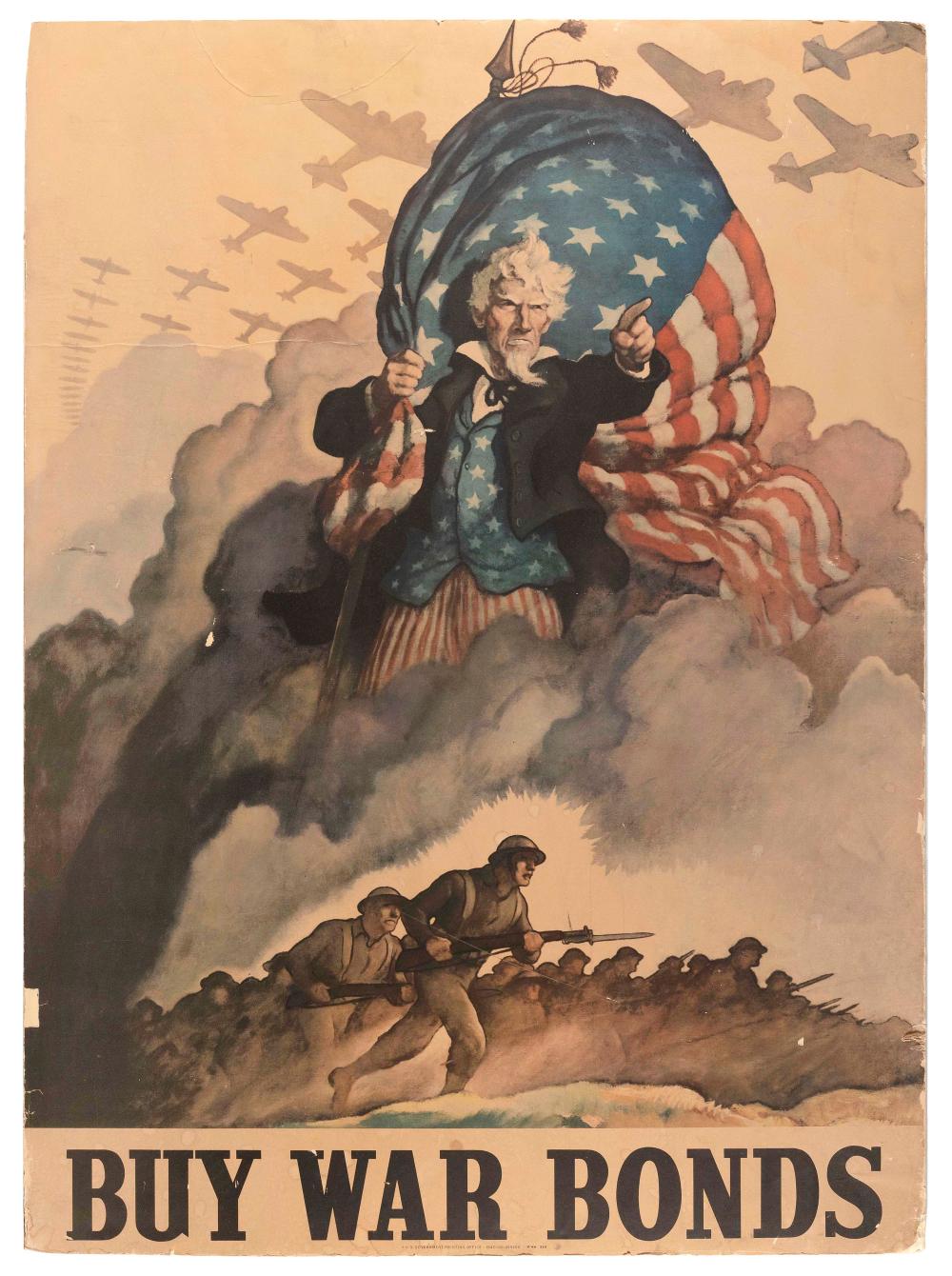 WWII POSTER "BUY WAR BONDS" Circa 1942 40" x 30". Unframed. sold by Eldred's, lot 96 — auction record photograph