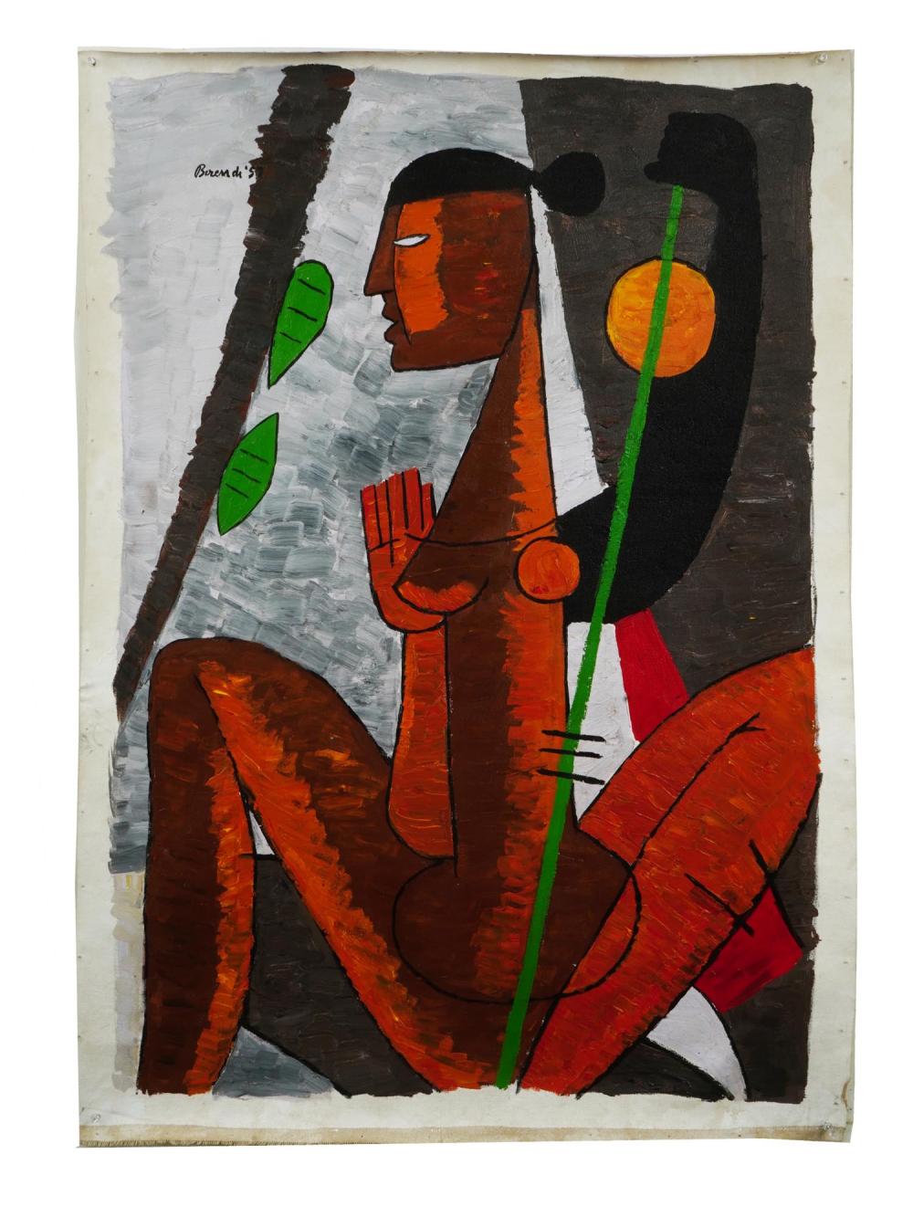 Biren De comparable auction result: 1957 indian female nude oil painting by biren de