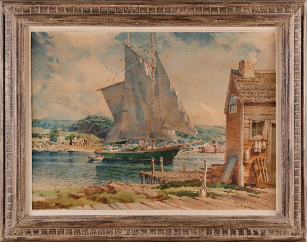 Herbert Jacob Gute comparable auction result: herbert jacob gute connecticut 1907 1977 sailboat in a harbor watercolor on cardboard 20 x 28 framed 28 x 36