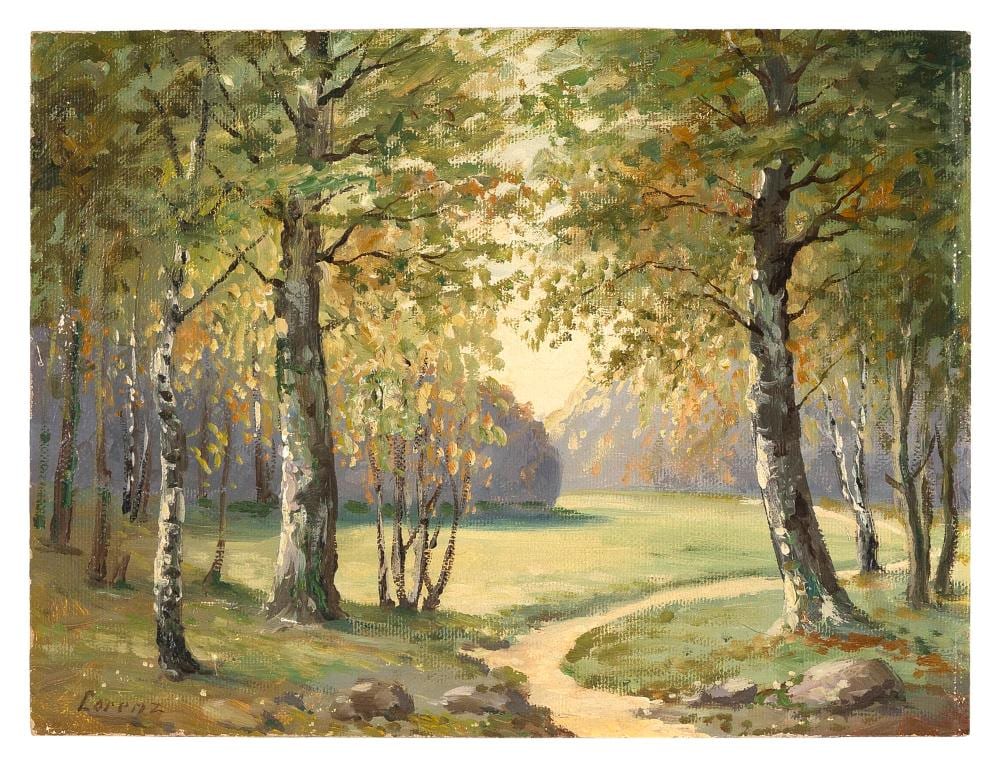 Richard Lorenz comparable auction result: richard lorenz germany wisconsin 1858 1915 path through sunlit trees unframed