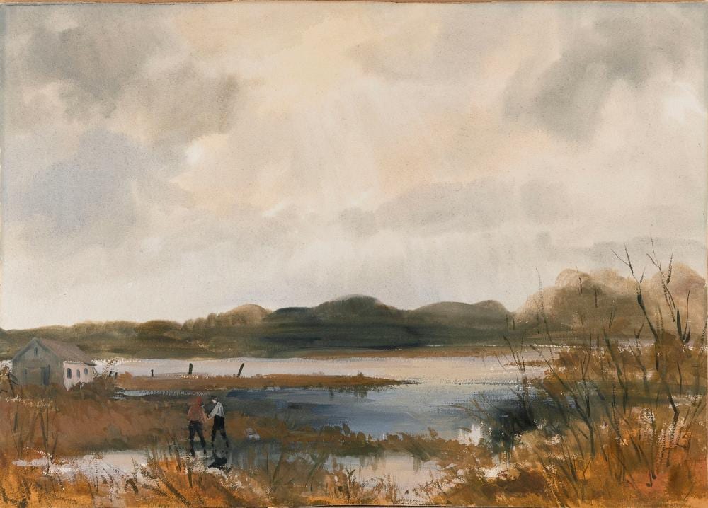Jerri Ricci comparable auction result: jerri ricci massachusetts new jersey 1916 1995 figures on a marsh watercolor on board 20 5 x 28 unframed