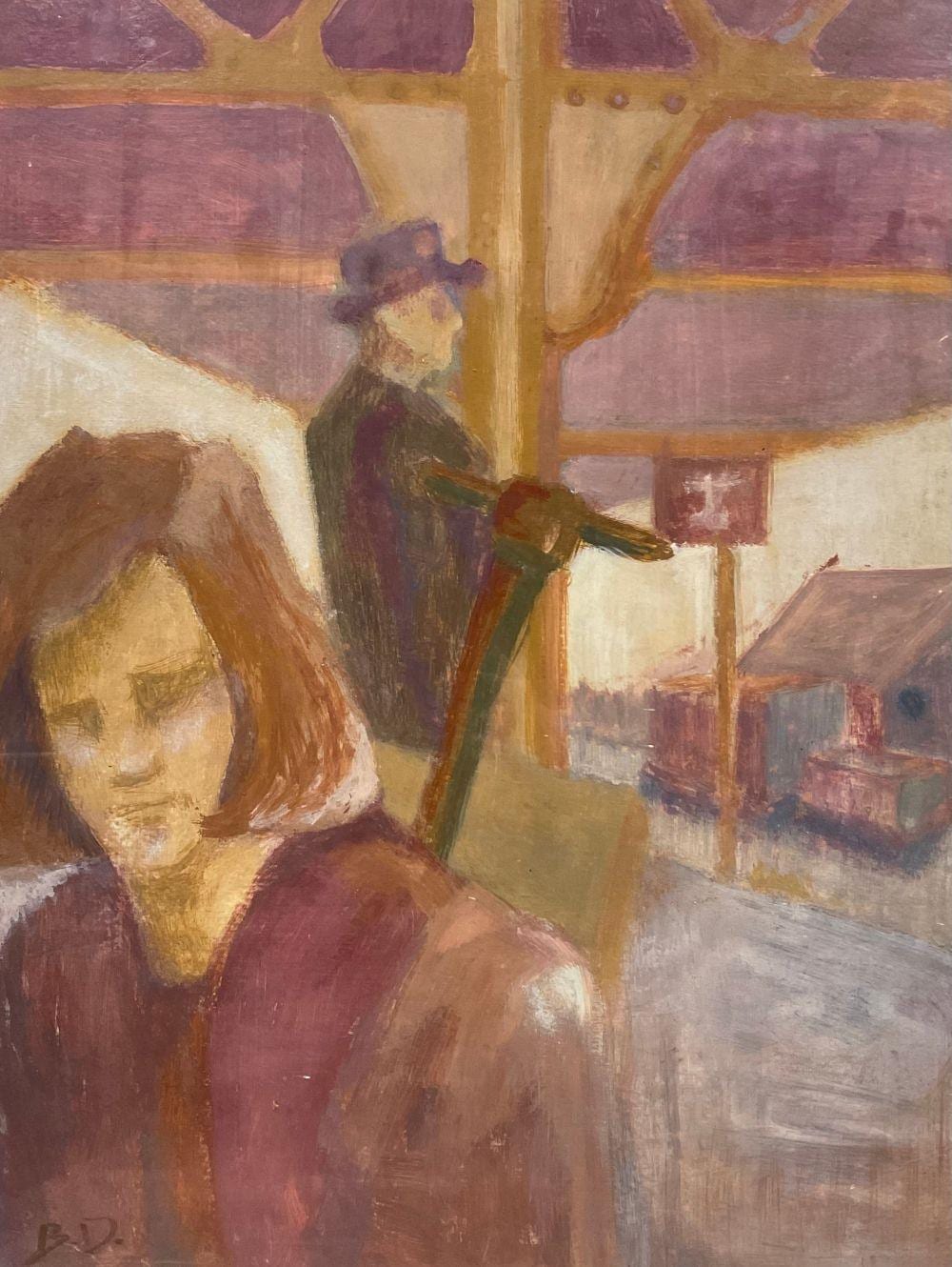 Bernard Dunstan comparable auction result: bernard dunstan manner of modernist figures signed bd oil and on paper 52cm x 38cm