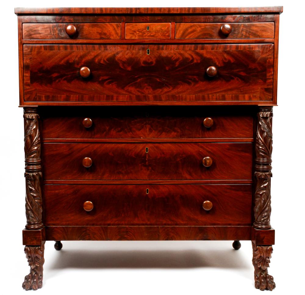 Antique American Empire Style Flame Mahogany Chest of Drawers sold by Hoch LTD., lot 70 — auction record photograph