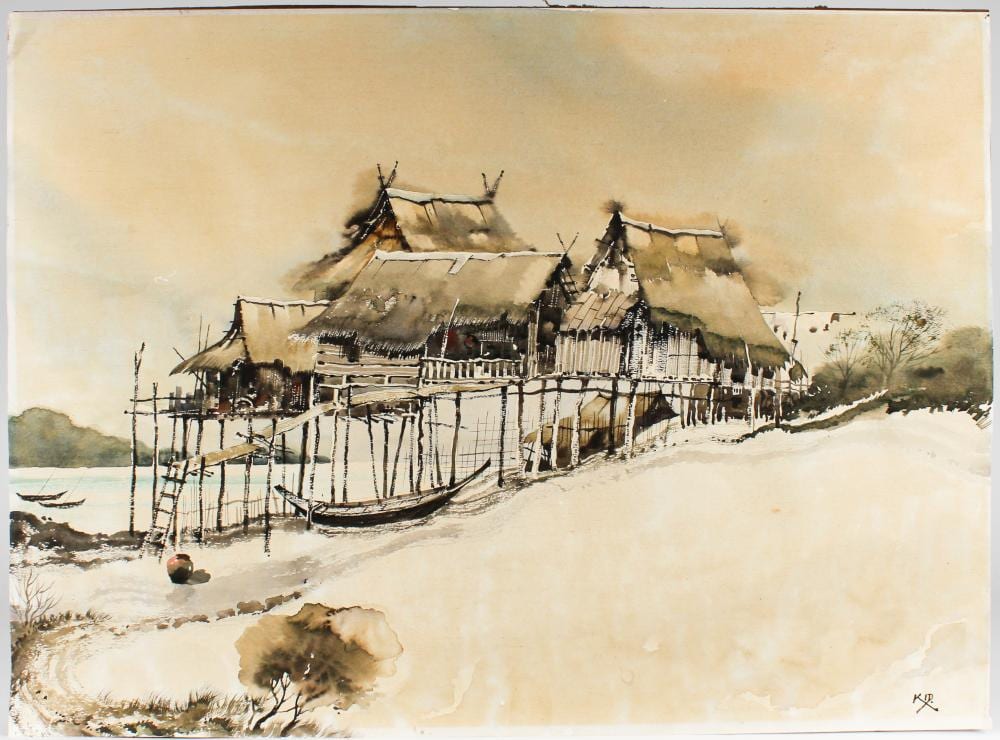 Kid Kosolawat comparable auction result: kid kosolawat thai 1917 1988 rayong signed watercolor painting 1979