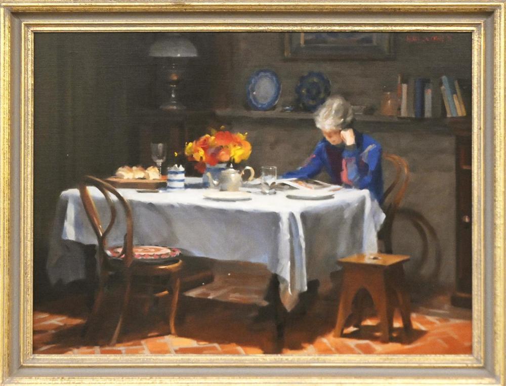 Hilary Jackman comparable auction result: hilary jackman the table 1984 oil on canvasboard signed and dated upper right titled on artist label verso 73 x 98cm frame siz
