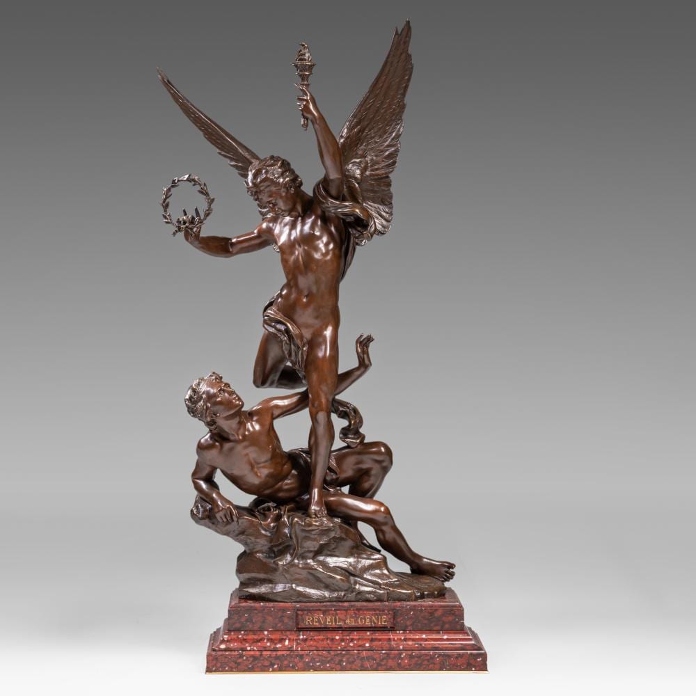 Charles Vital-Cornu comparable auction result: charles vital cornu 1851 53 1927 le r veil du g nie patinated bronze on a griotte marble base h 110 cm total