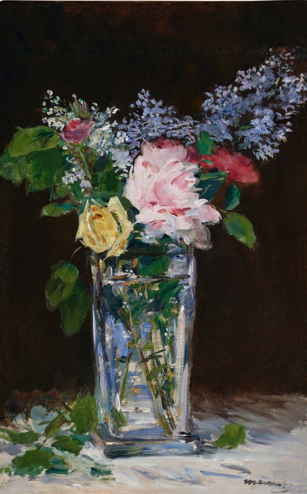 Vase de fleurs, roses et lilas comparable sale