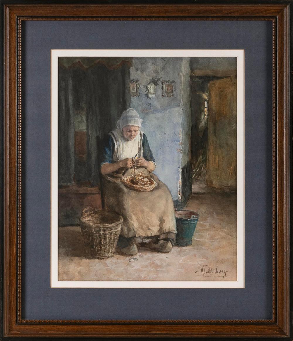 hendrik valkenburg the netherlands 1826 1896 interior scene of a woman peeling potatoes watercolor 17 x 13 75 framed 26 x 22 5 · Eldred's · 2024-06-13 Hendrik Valkenburg comparable auction result: hendrik valkenburg the netherlands 1826 1896 interior scene of a woman peeling potatoes watercolor 17 x 13 75 framed 26 x 22 5