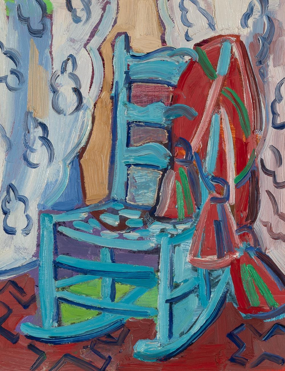 Inger Jirby comparable auction result: inger jirby turquoise rocking chair with red shawl 2002