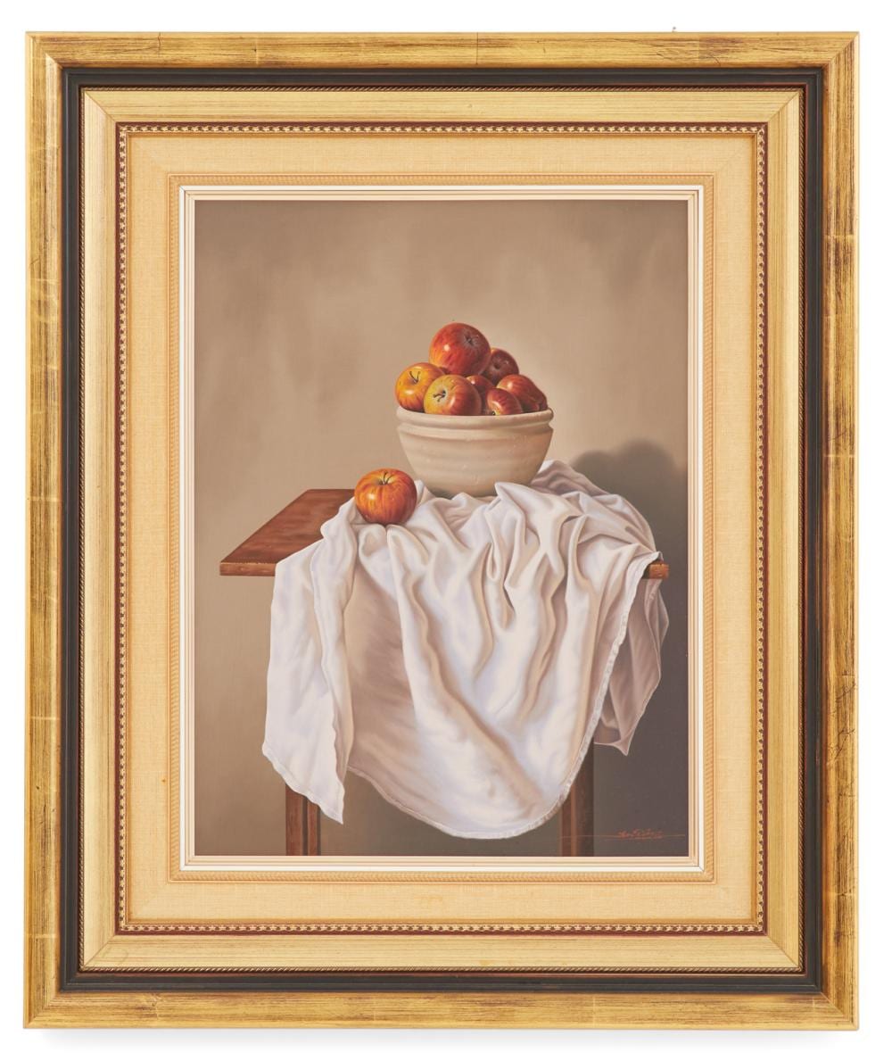 javier mulio spanish b 1957 still life with apples · New Orleans Auction Galleries · 2024-05-18 Javier Mulio comparable auction result: javier mulio spanish b 1957 still life with apples