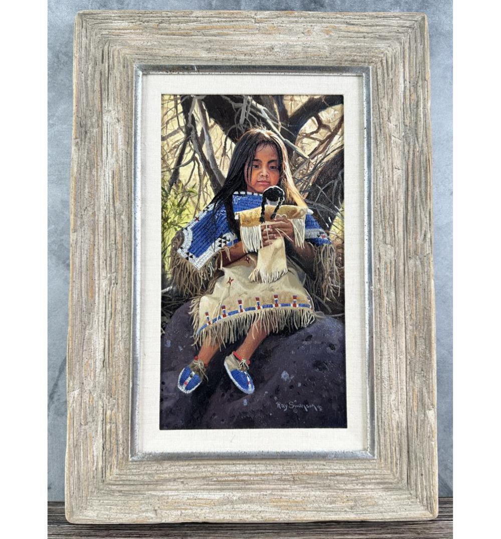 Ray Swanson Native American Girl Oil Painting sold by Davis Brothers Auction, lot 758 — auction record photograph