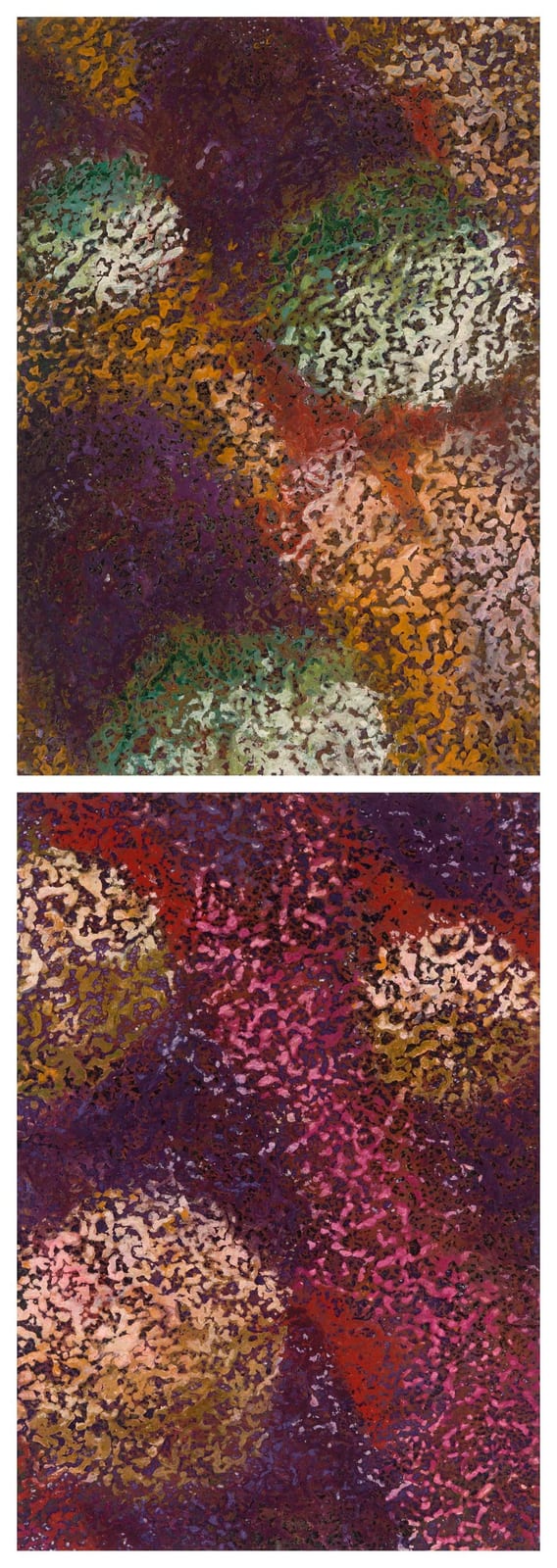 Denise Campbell comparable auction result: denise campbell 2 works blooming sands 2006 oilstick on handmade french paper 25 x 18 5 cm each frames 41 x 33 x 2 cm