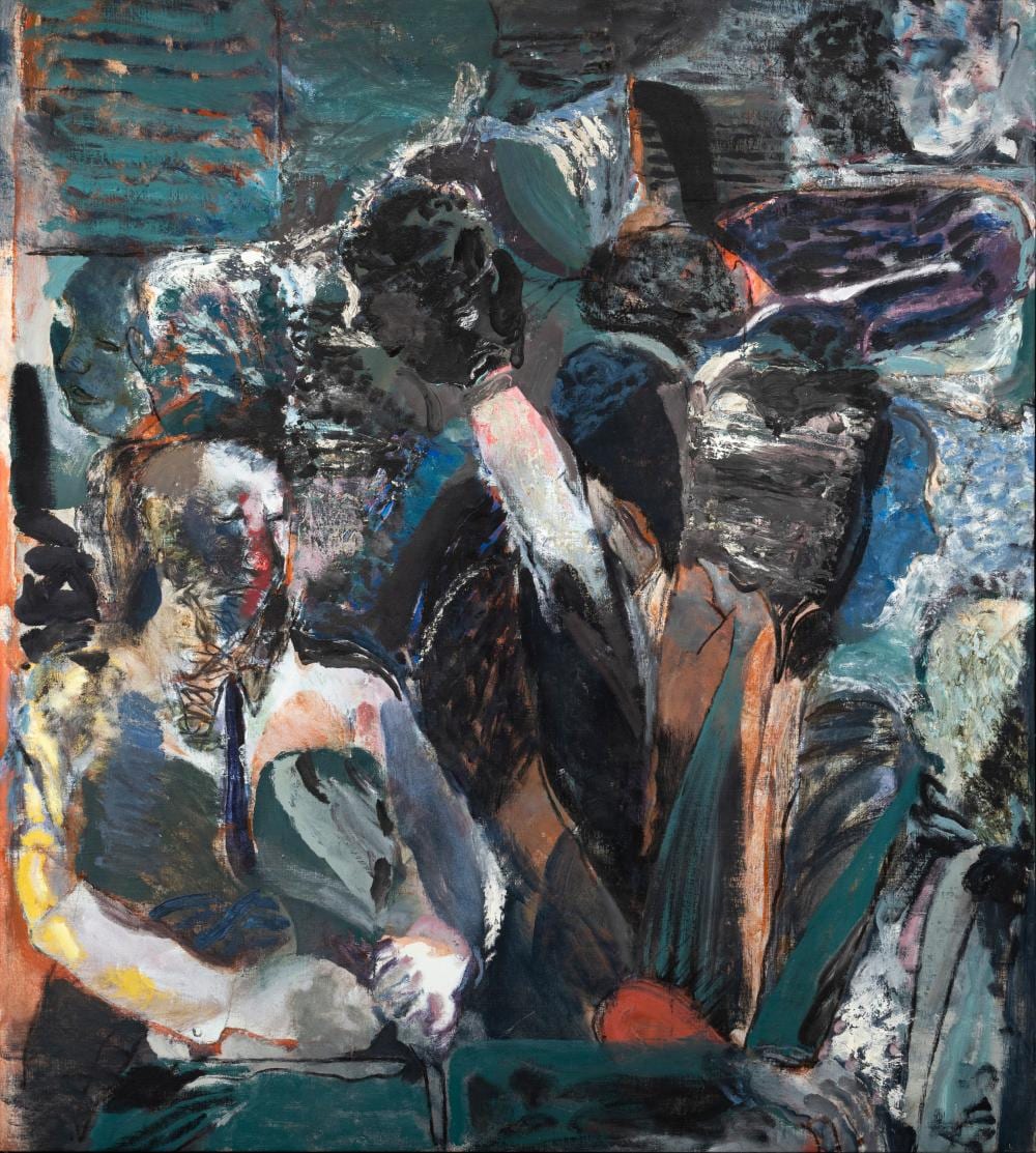 David Crone comparable auction result: david crone b 1937 platform party oil on canvas 142 x 127cm signed inscribed and dated 1989 verso