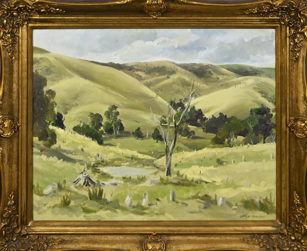 Donald Cameron comparable auction result: donald cameron gums sheep oil on canvasboard signed lower left titled verso 39 x 49cm frame size 59 x 69cm
