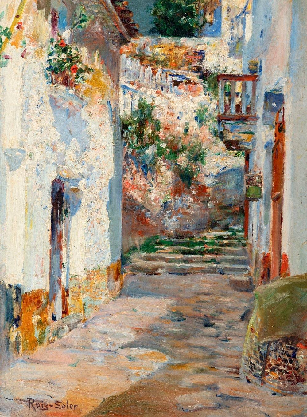 Joan (1852) Roig Soler comparable auction result: joan roig soler barcelona 1852 1909 village corner oil on canvas signed in the lower left corner presents label on the back of barrachina