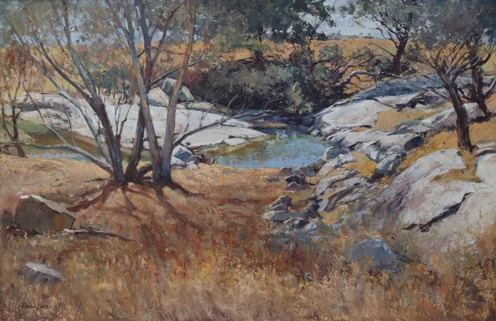 harold lane oil on board titled the rock pool measures 107cm x 70cm h signed lower left · Albion Antique Auction Centre · 2024-05-16 Harold Lane comparable auction result: harold lane oil on board titled the rock pool measures 107cm x 70cm h signed lower left