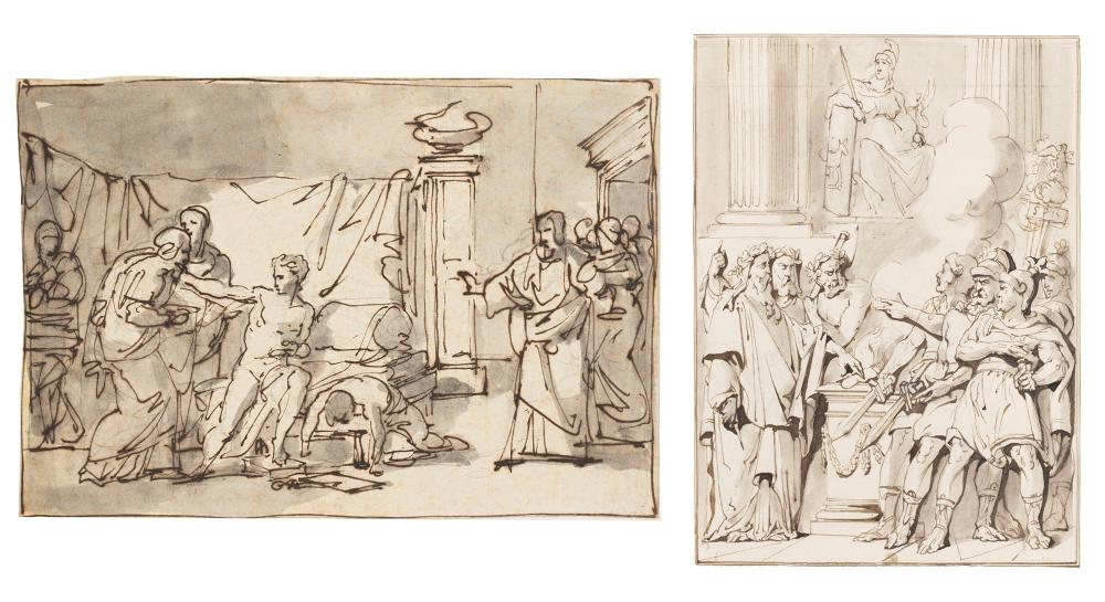 Francesco Coghetti comparable auction result: francesco coghetti bergamo 1802 roma 1875 study for a historical scene in an interior scene from roman history in front of the altar of minerva