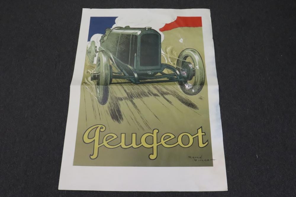 Rene Vincent comparable auction result: vintage french geugeot poster by rene vincent