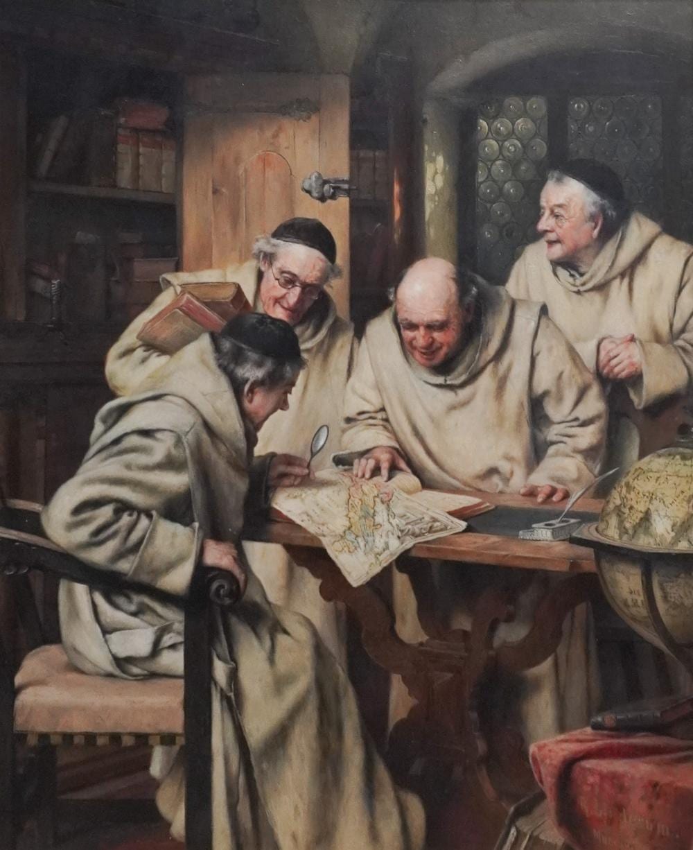 Richard Linderum comparable auction result: richard linderum german 1851 1926 the consultation oil on wooden panel frame 26 1 2 x 23 1 4 in 67 3 x 59 1 cm