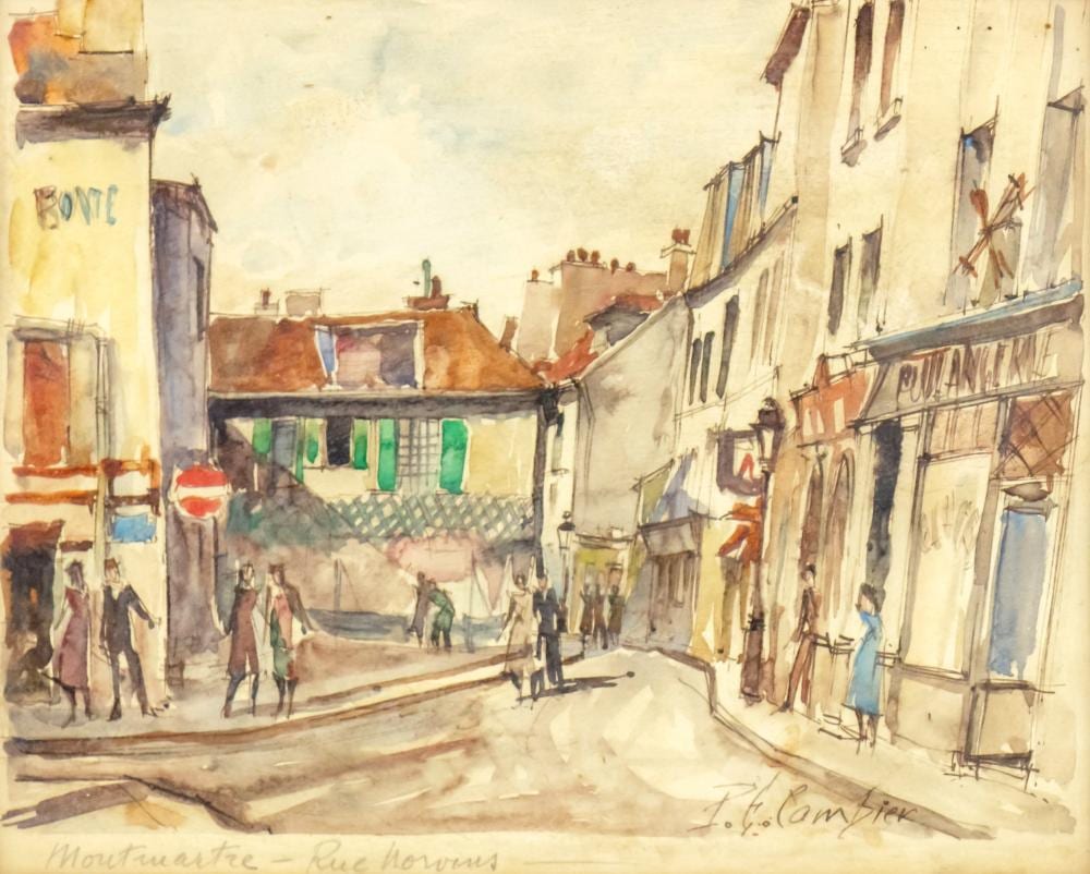 Pierre Cambier comparable auction result: pierre eugene cambier 1914 2001 montmartre rue norvins watercolor on paper