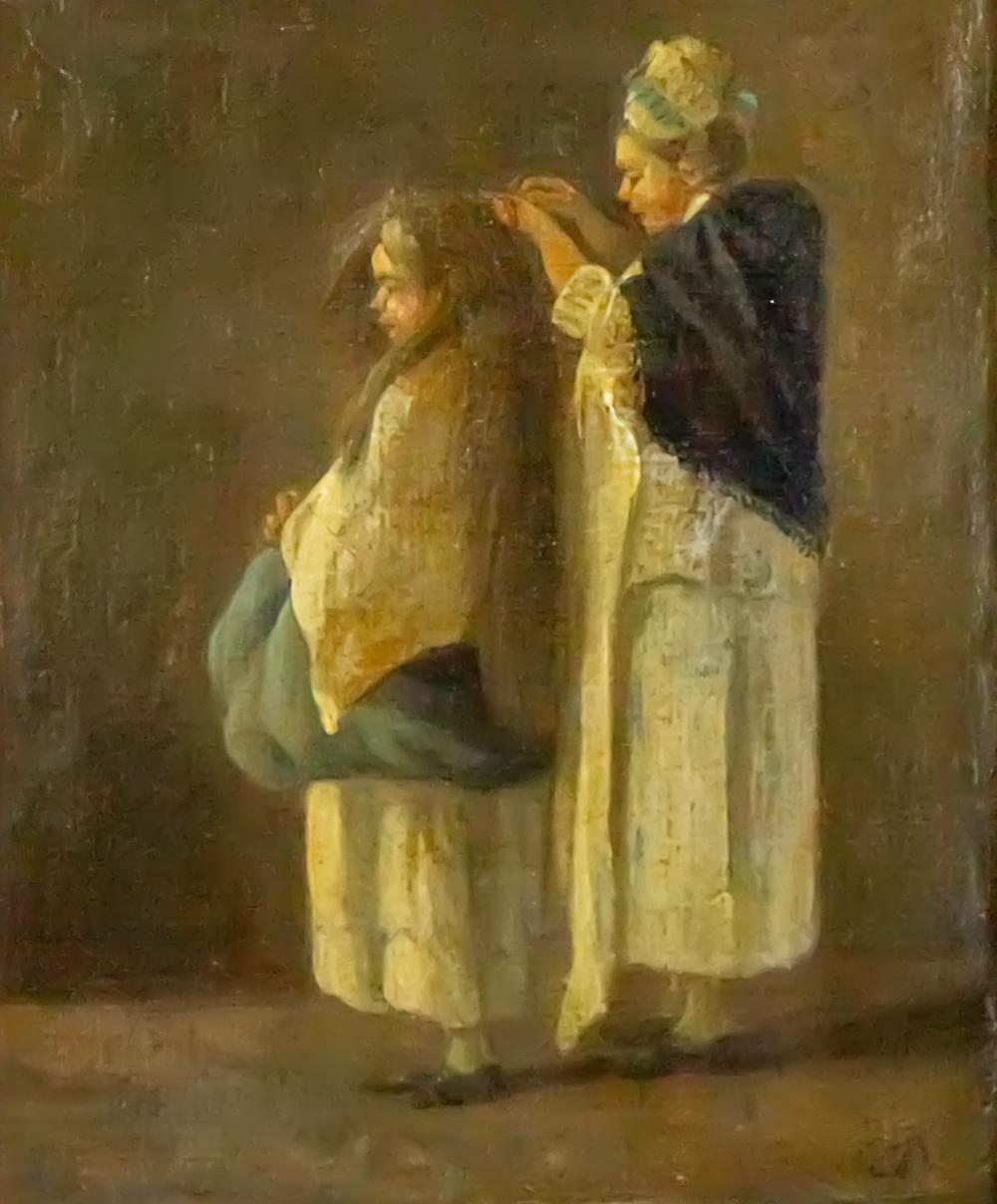 Pierre-Antoine Demachy comparable auction result: pierre antoine demachy french 1723 1807 etude de deux personnages la coffiure oil on canvas