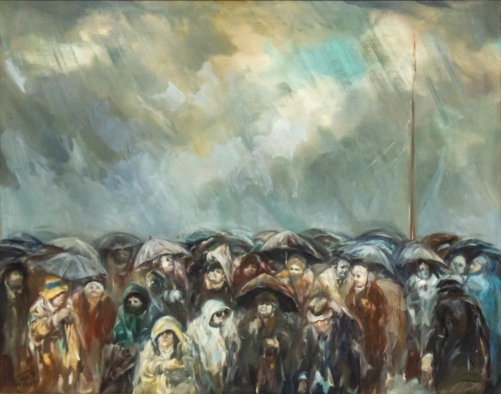 Moshe Chauski comparable auction result: moshe chauski 1935 2014 rainy day oil on canvas mounted on board