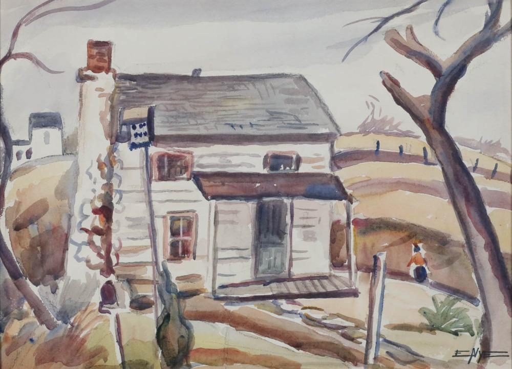 Edgar Hewitt Nye comparable auction result: edgar hewitt nye watercolor house in landscape