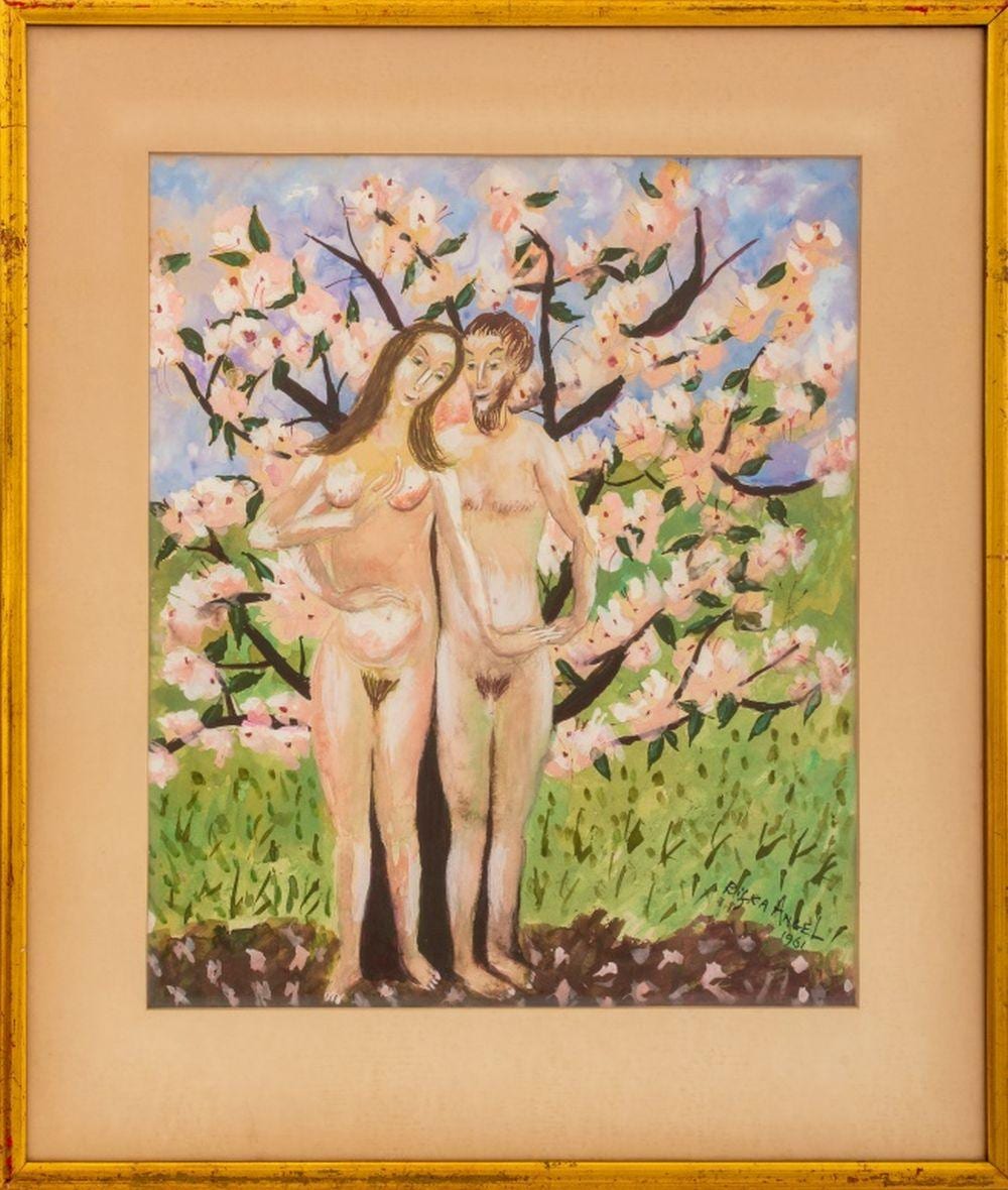 Rifka Angel comparable auction result: rifka angel adam and eve gouache on paper
