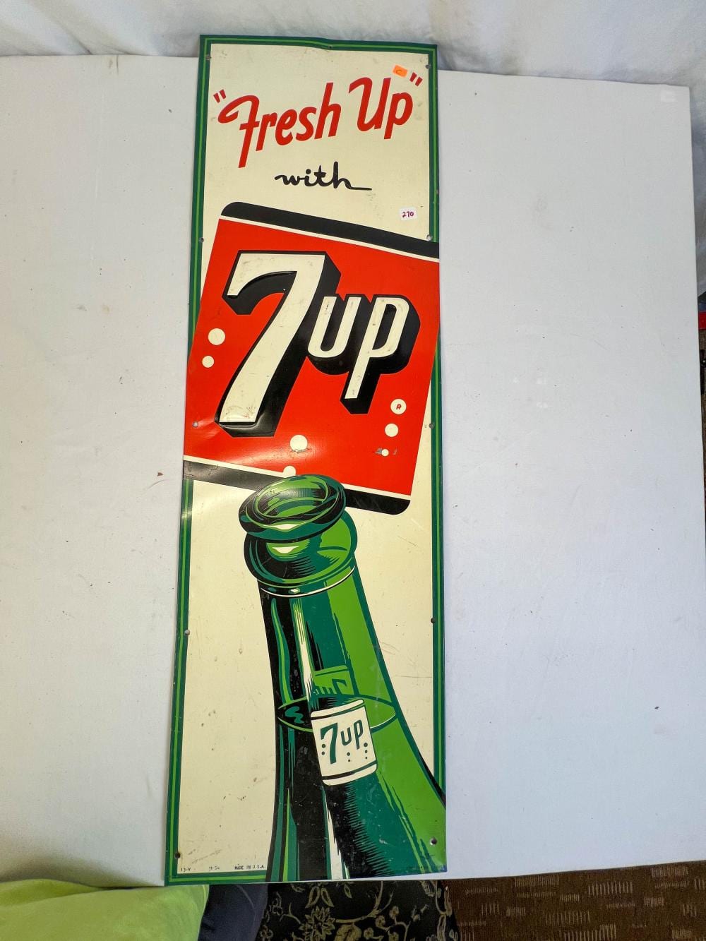 Vintage 7up Tin Litho Sign sold by Cedarburg Auction & Appraisals LLC, lot 270 — auction record photograph
