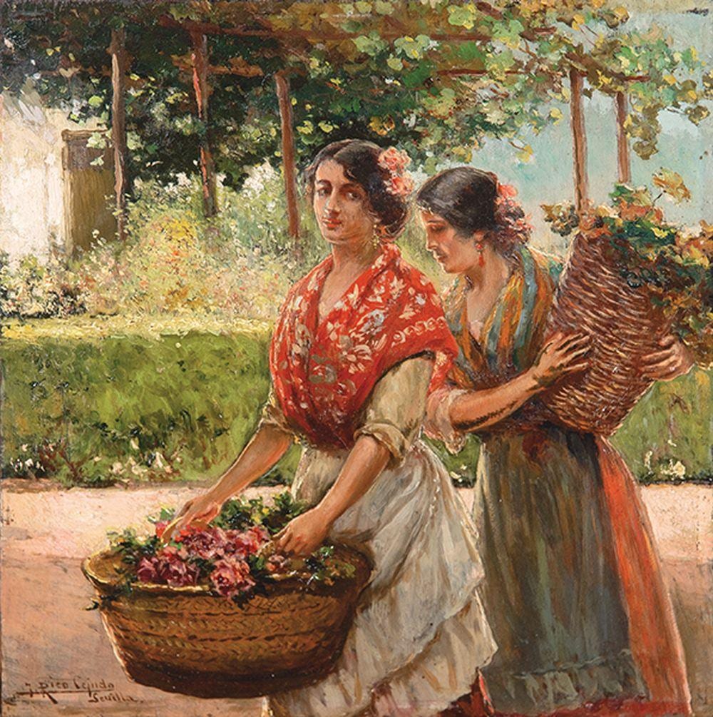 jos rico y cejudo j venes sevillanas portando cestos de flores · Subastas Segre · 2024-05-21 José Rico y Cejudo comparable auction result: jos rico y cejudo j venes sevillanas portando cestos de flores