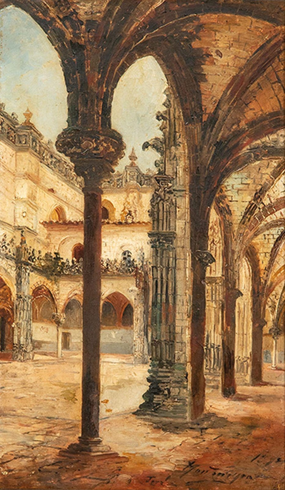 José Montenegro Capell comparable auction result: jos montenegro capell interior de la antigua iglesia colegial de nuestro se or san salvador de jerez interior de un claustro