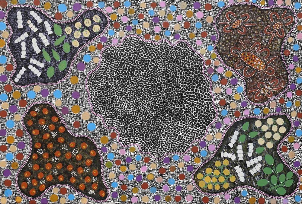 Maitland Jupurrurla Nelson comparable auction result: maitland nelson bush tucker acrylic on canvas painted in 2021 artwork is stretched and ready to hang comes with certificate of authenticity 67cm x 100cm