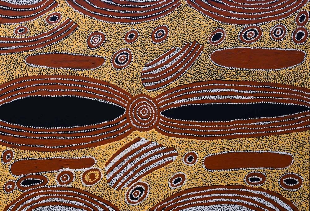 Glenys Gibson comparable auction result: glenys gibson napaltjarri women s business acrylic on linen painted in 2021 comes with certificate of authenticity artwork is stretched and ready to hang 69cm x 101cm