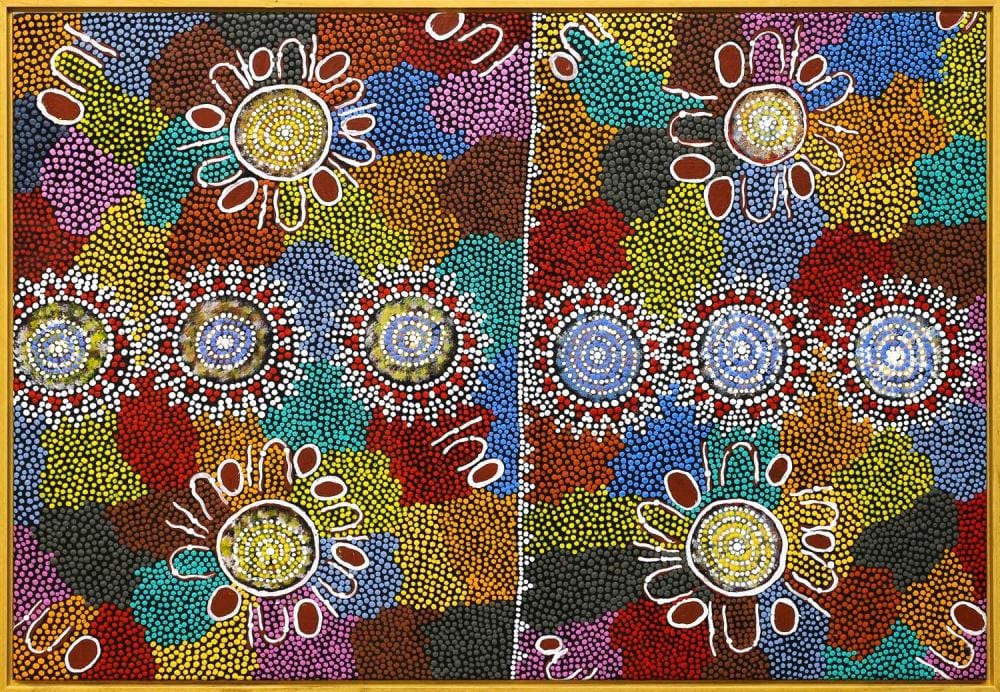 Geraldine Riley Napangardi comparable auction result: geraldine riley bush flowers acrylic on linen painted in 2022 comes with certificate of authenticity artwork is stretched and ready to hang 68cm x 98cm