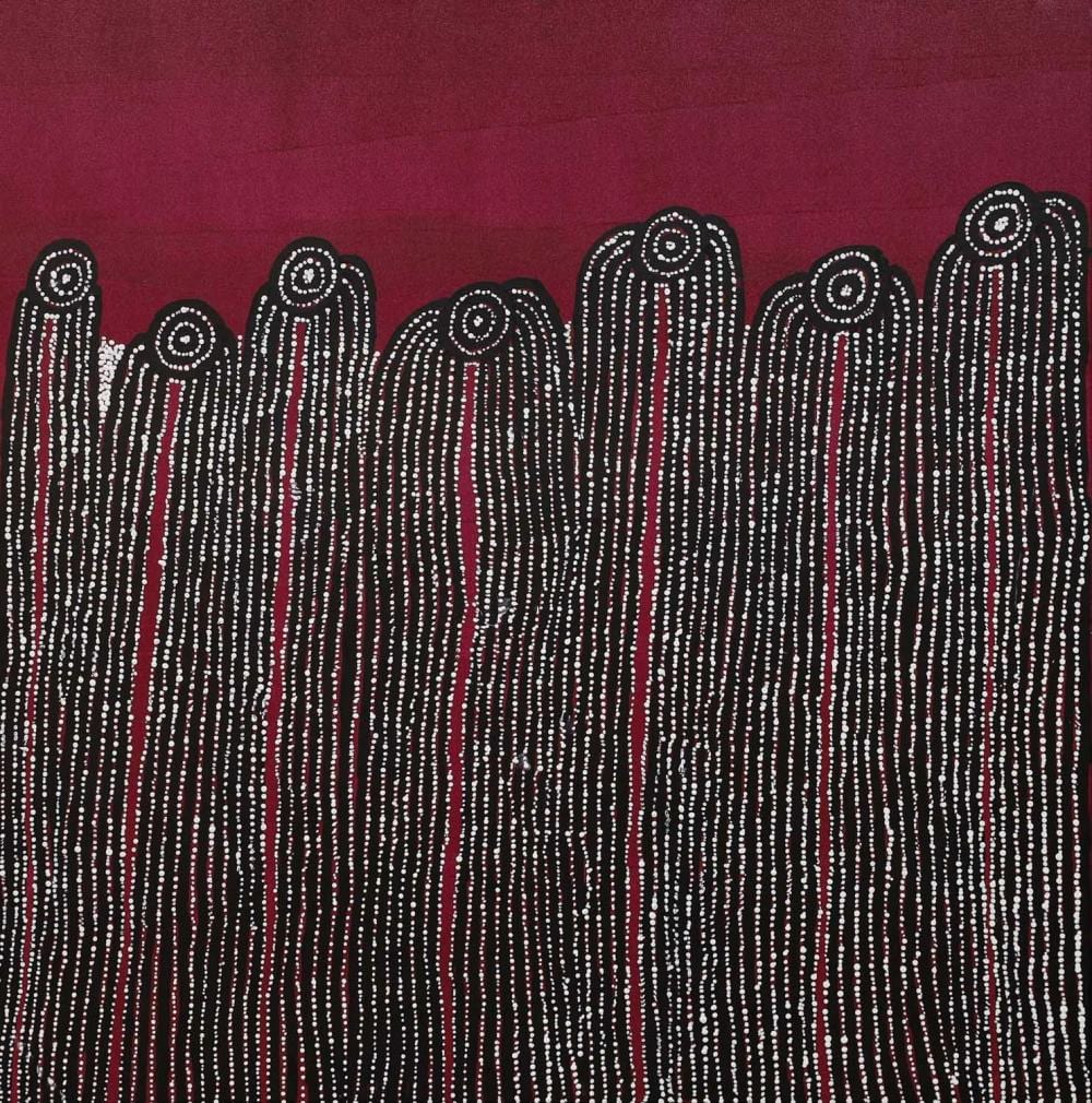 Glenys Gibson comparable auction result: glenys gibson napaltjarri women s ceremony acrylic on linen painted in 2023 comes with certificate of authenticity artwork is stretched and ready to hang 100cm x 101cm