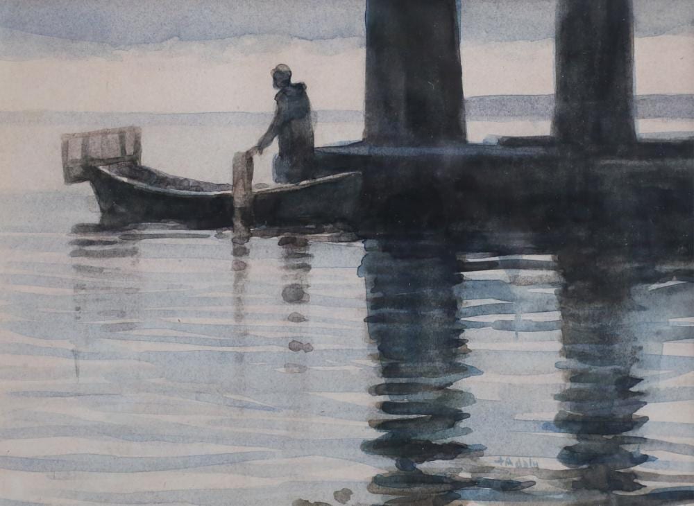 Thomas Aquinas Daly comparable auction result: thomas aquinas daly watercolor boathouse sneak