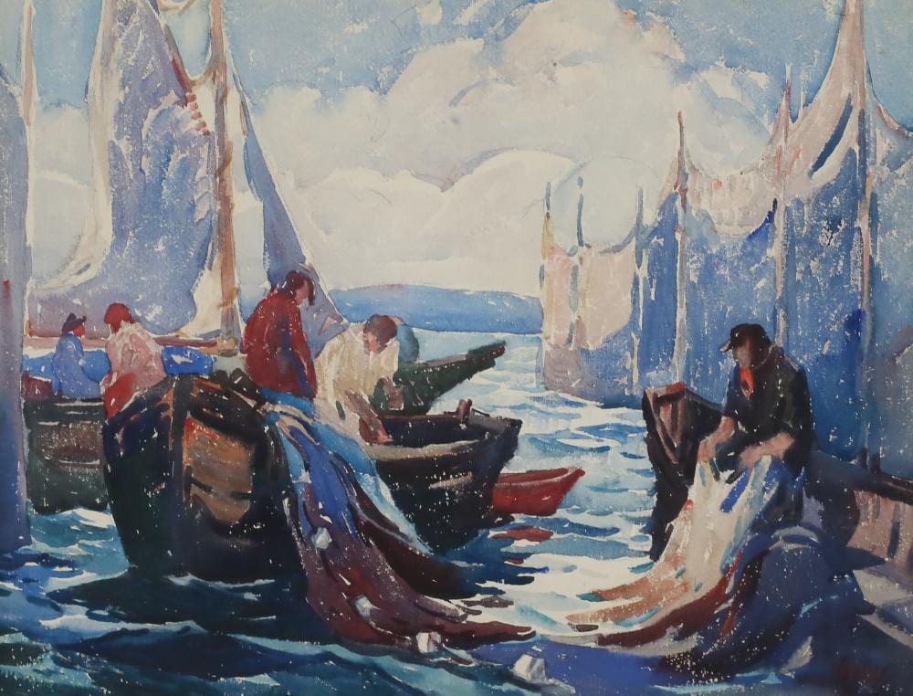 George Pearse Ennis comparable auction result: george pearse ennis watercolor fishermen