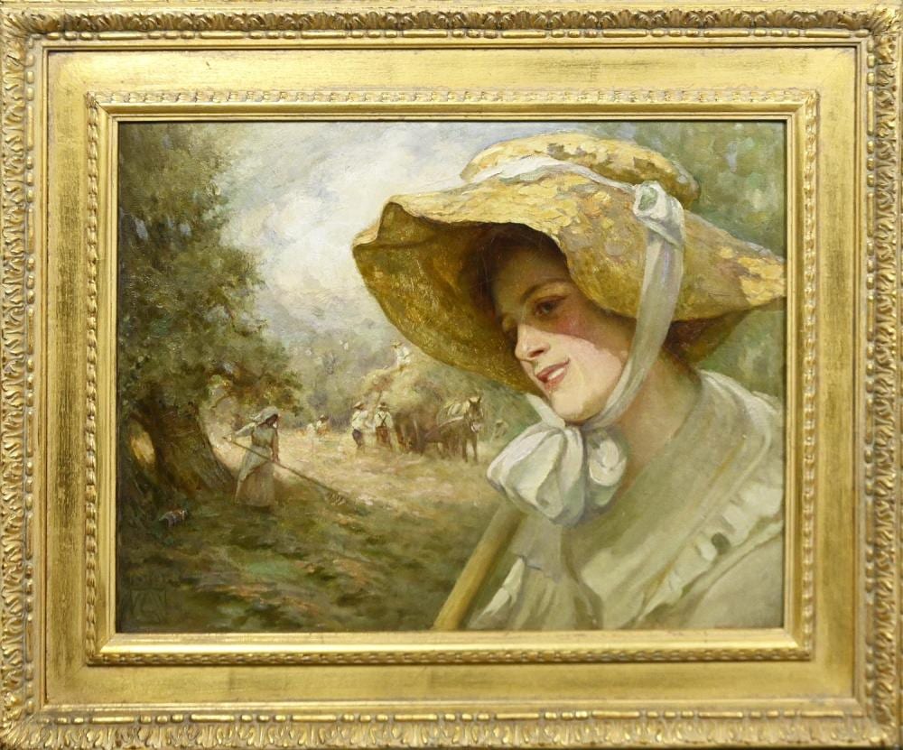 Walter Herbert Allcott comparable auction result: walter herbert allcott in the hayfield 1910 oil on canvas monogrammed and dated lower left 36 x 47 5cm frame size 54 5 x 66cm