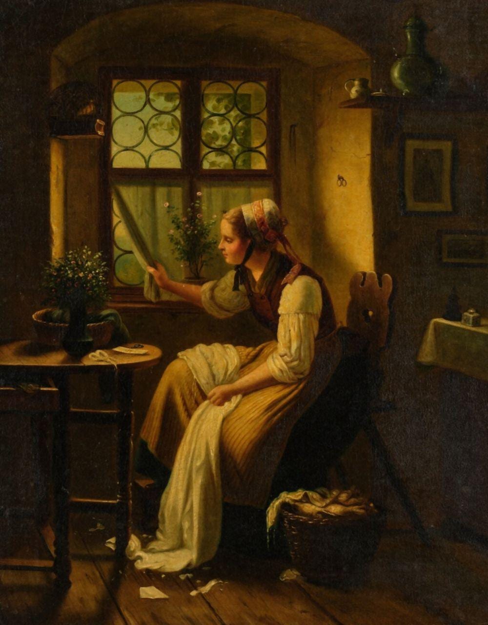 Johann Georg (1813) Meyer comparable auction result: mending the linen
