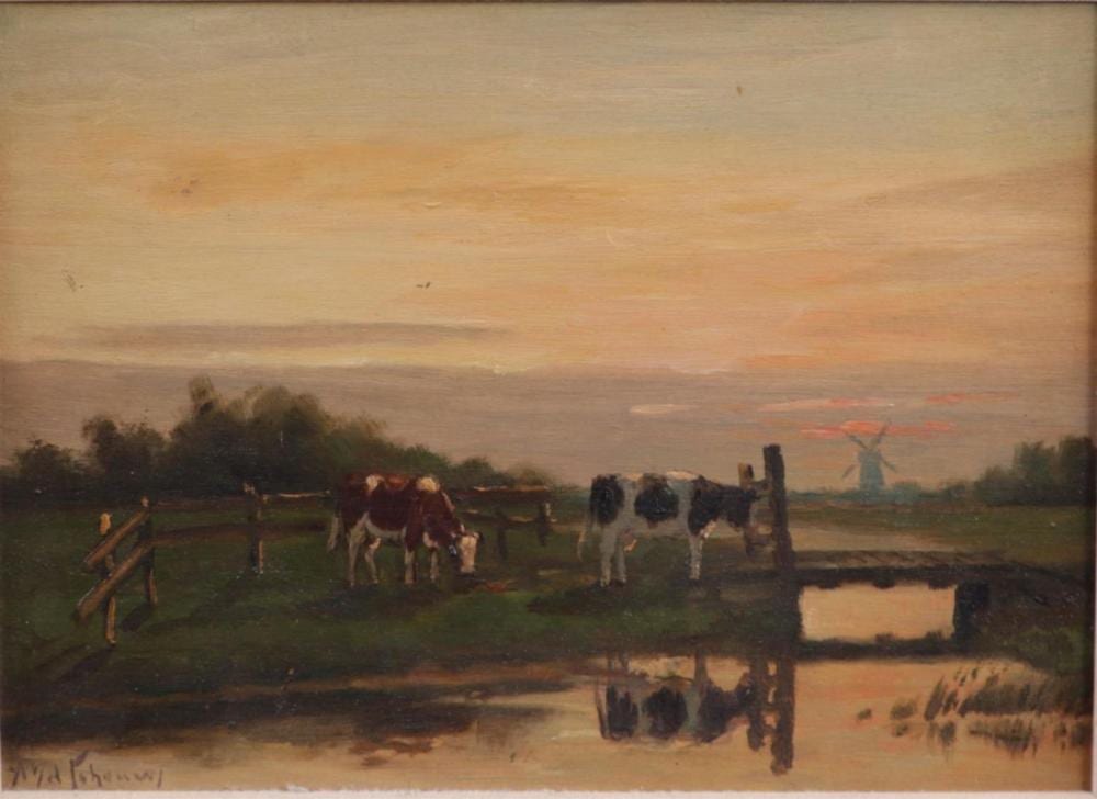 Adrianus van der Schouw comparable auction result: adrianus van der schouw 1873 1946 cows on the waterfront signed bottom left oil on panel 28 x 37 cm