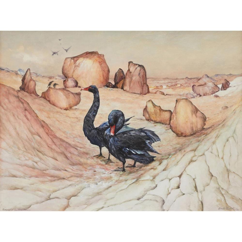 Ainslie Roberts comparable auction result: ainslie roberts 1911 1993 birthplace of the black swans 1967 oil on board 68 x 91cm 82 x 105cm framed
