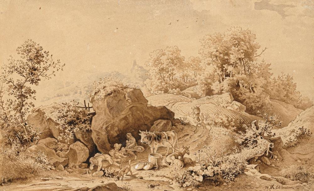 Albert Venus comparable auction result: franz albert venus rast am bache 1862