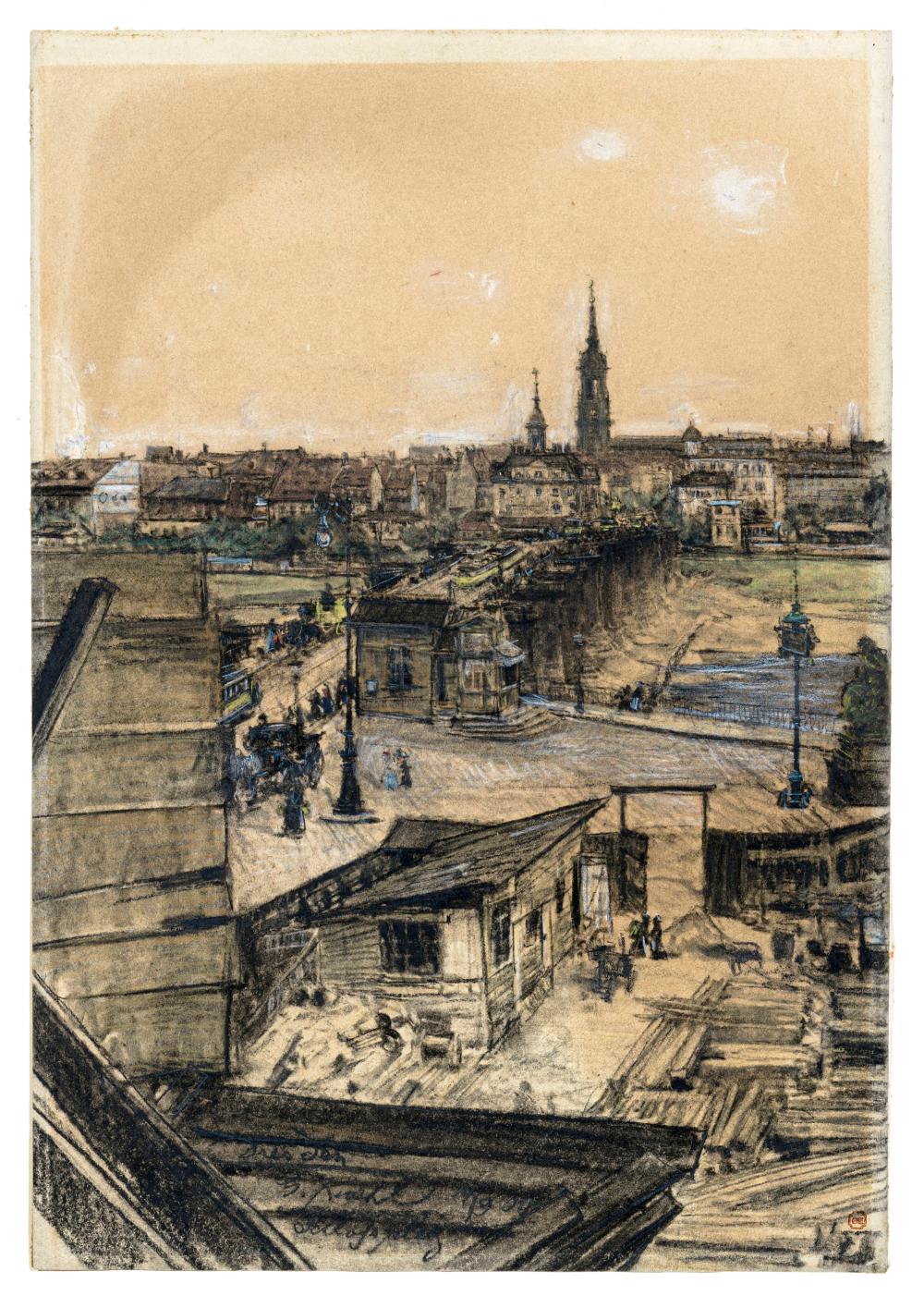 Gotthardt Kuehl comparable auction result: gotthardt kuehl dresden blick auf das terrassenufer und augustusbr cke 1900