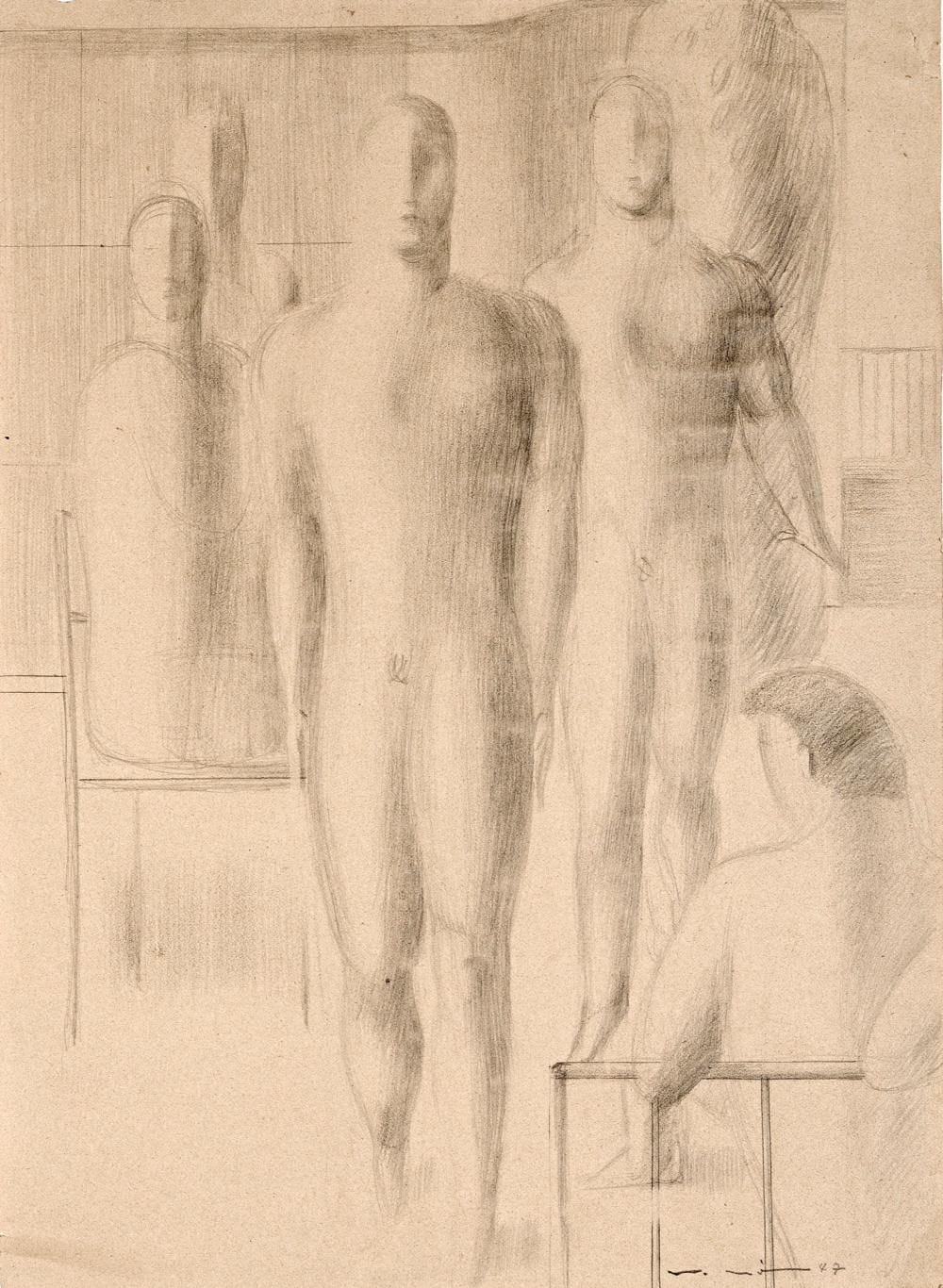 Walter Wörn comparable auction result: walter w rn jo jo spieler stehende figurengruppe 1947