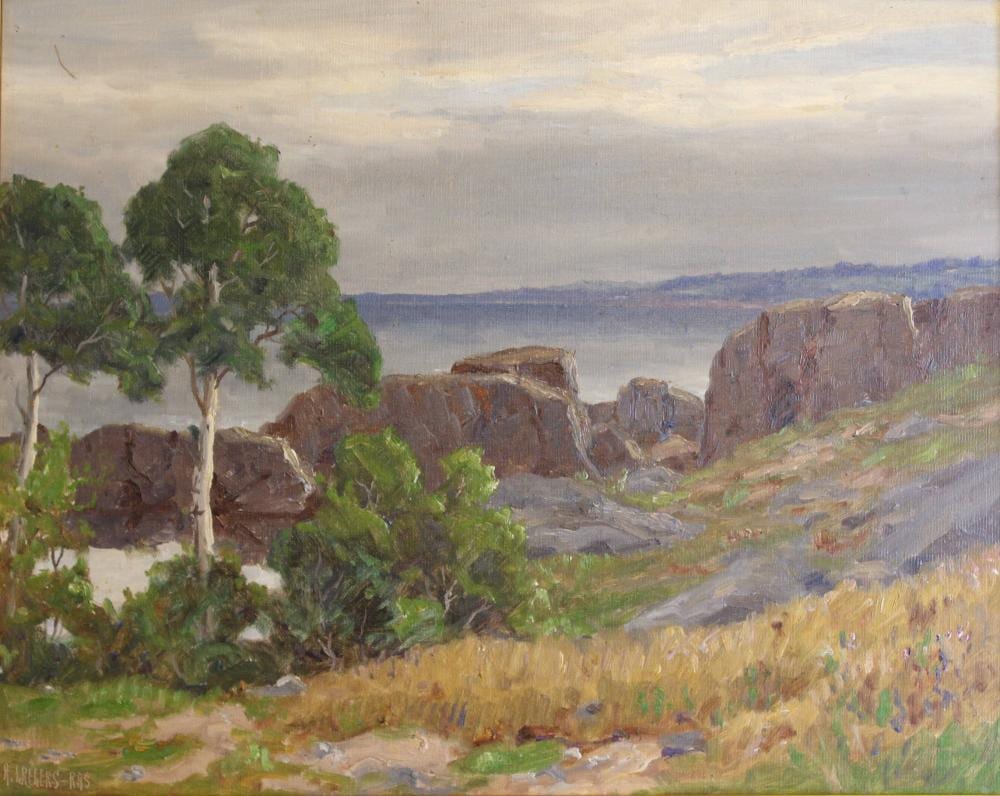 Alfred Gregers-Rasmussen comparable auction result: alfred gregers rasmussen 1904 1994 k stenlandschaft l leinwand gerahmt rahmen mit besch digungen rg 53 x 62 5cm