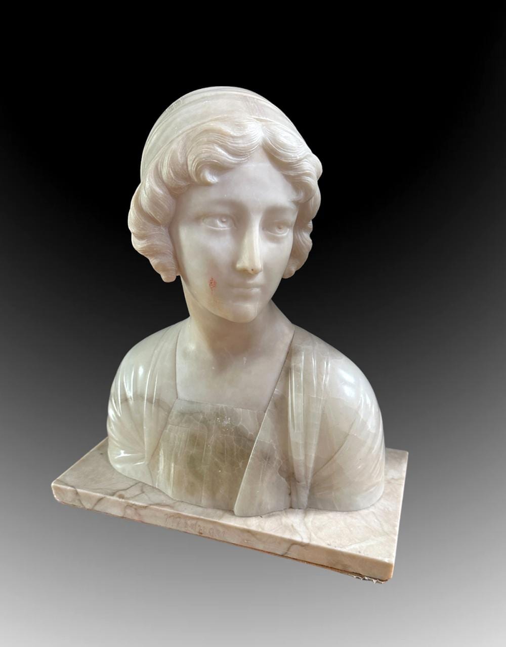 Bessie Onahotema Potter comparable auction result: mignon alabaster and marble bust after bessi