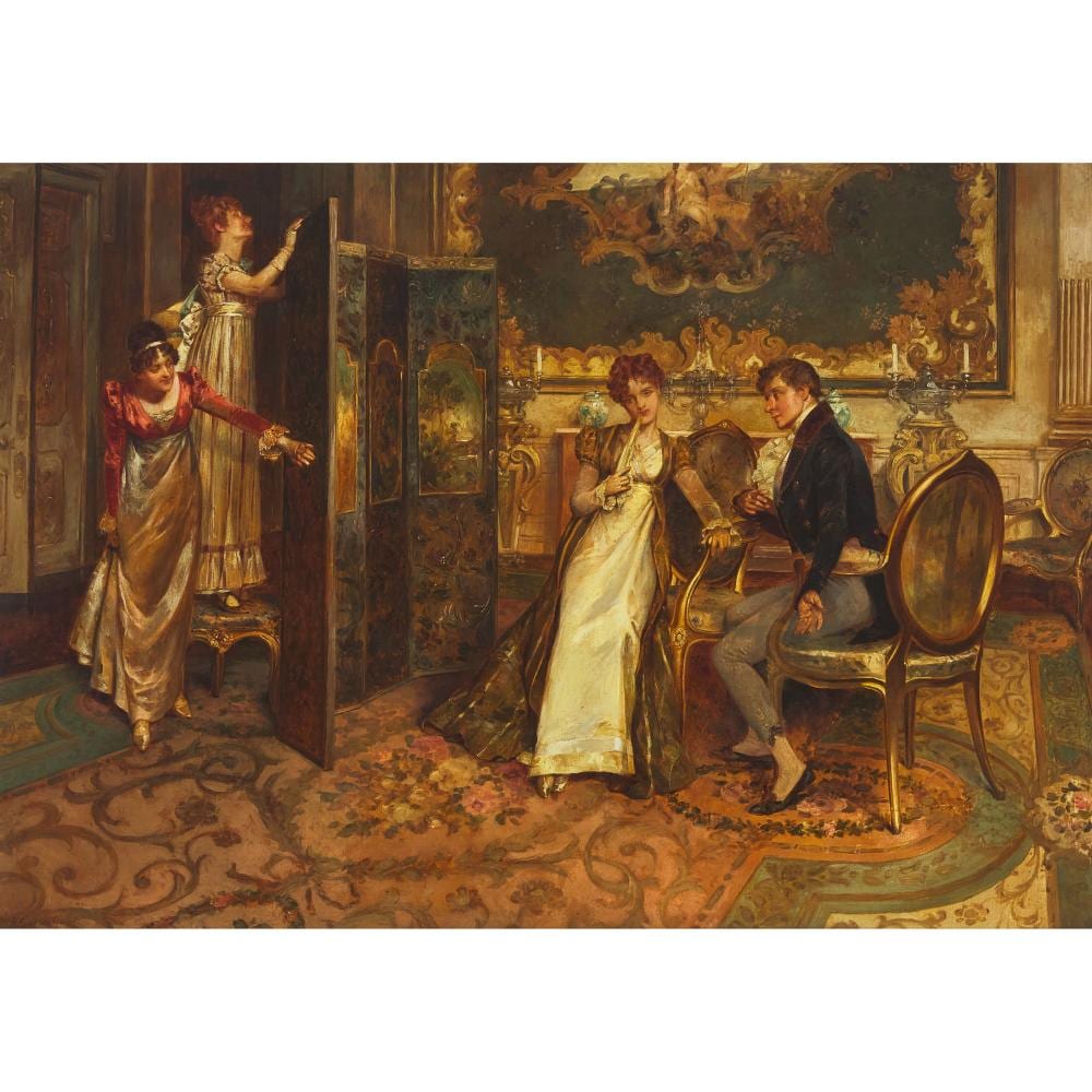 Henry Gillard Glindoni comparable auction result: henry gillard glindoni 1852 1913 sisters spying on the romancing couple
