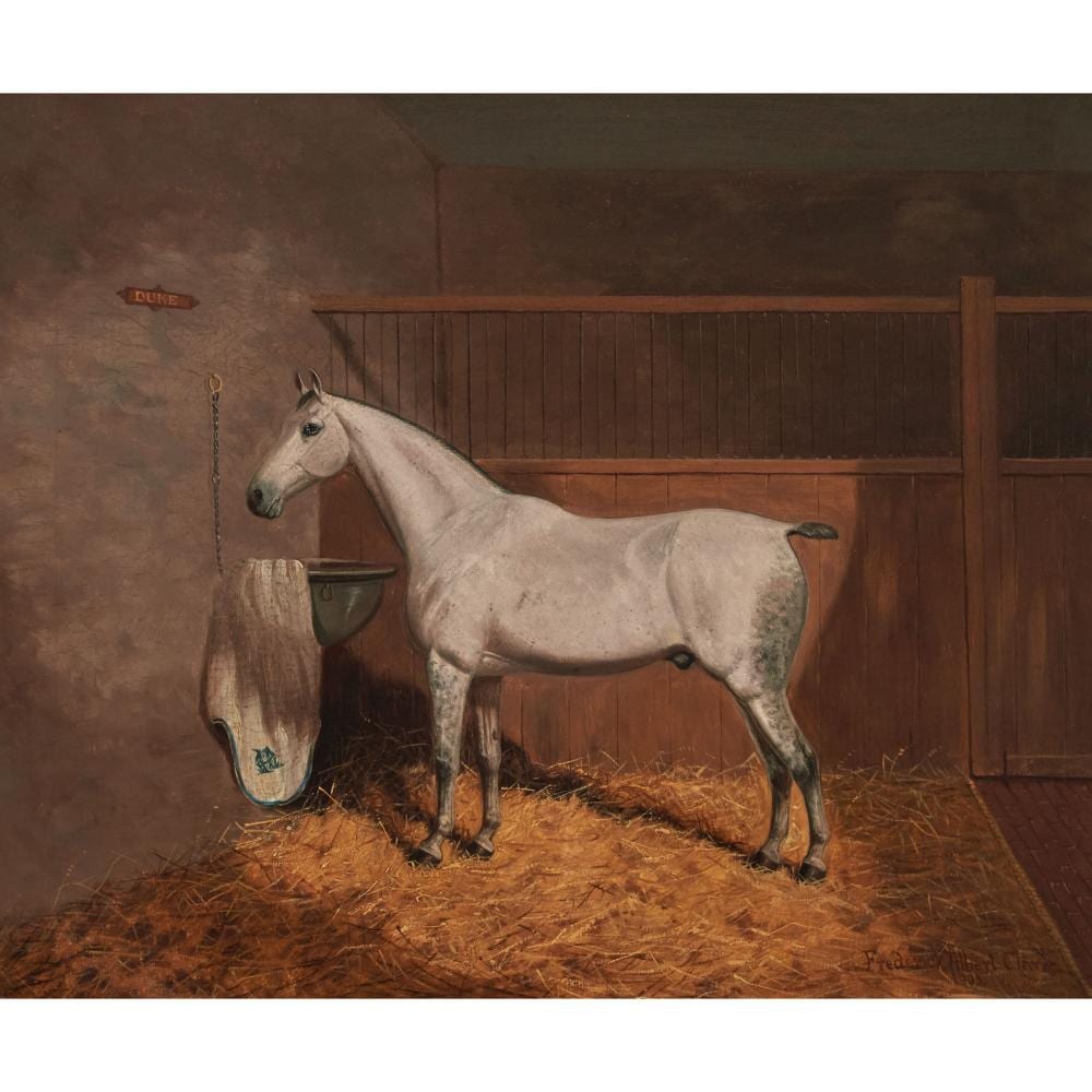 Frederick Albert Clark comparable auction result: frederick albert clark 1869 1954 grey racehorse duke in his stable 1902